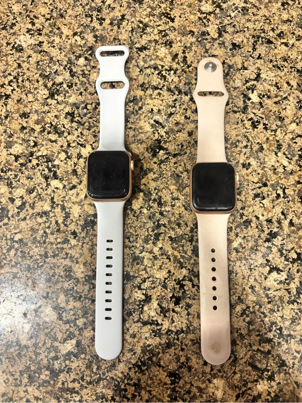 Apple Smartwatch Pair Series 5 with Blush Pink and Light Gray Silicone Bands